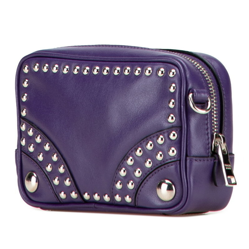 Prada Studded Crossbody Shoulder Bag Purple Leather - Picture 2 of 8